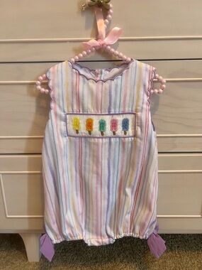 Girls' Pastel Stripe Popsicle Bubble Romper - Purple Trim